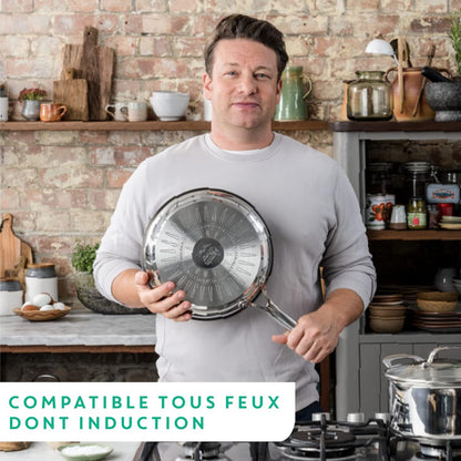 X Jamie Oliver Nonstick Coated Stainless Steel Pans 8", 9.5" & 11", Frypan Set Induction Compatible, Oven Safe up to 500°F, Chef'S Stainless Steel Skillet, Frying Pan, Silver | 3 Frying Pans 7.9/9.4/11 Inch, Titanium Non-Stick Coating, Suitable for Induction, Thermo-Signal, Riveted Handle6