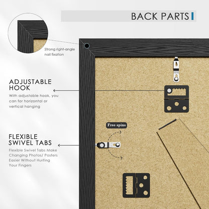 8.5X11 Picture Frame Set of 6, Wall or Tabletop, Black Woodgrain5