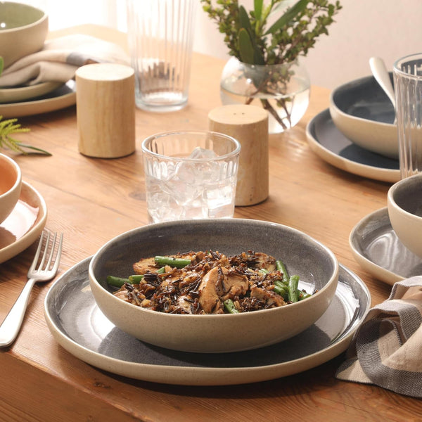 Manila Bay 16-Piece Stoneware Dinnerware Set, Service for 4, Reactive Glaze Modern Artisan Plates, Bowls & Mugs, Assorted Colors, round Design6