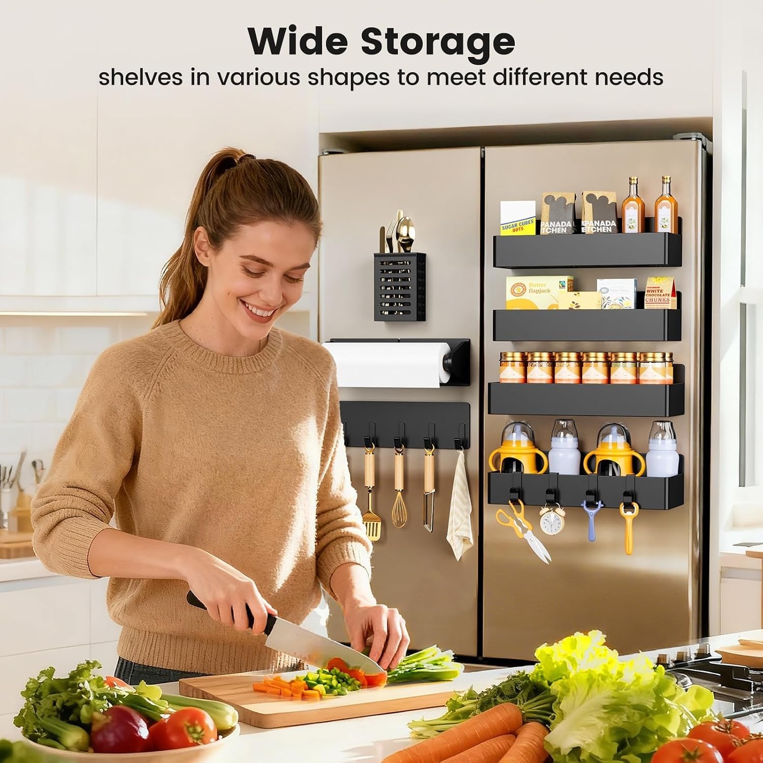 magnetic-spice-rack-for-refrigerator-7-pack-magnetic-shelf-fridge-magnet-organizer-with-paper-towel-holder-utensils-racks-hook-rack-fridge-organizers-and-storage-black7-pack