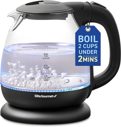 EKT1001 1.0L Glass Kettle, 1100W, Cordless Base, Black | Bpa-Free Glass, Blue LED Interior, 360° Base, Auto Shut-Off Function, Quickly Boil Water for Tea & More1