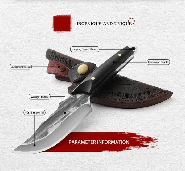 Meat Cleaver,Cleaver Knife Fruit Knife Mongolian Hand Held Small Knife for Lamb Eating Outdoor Portable Dining Knife Kitchen Small Knife with Leather Cover, LAMAJIGA58443