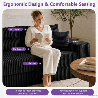 80.31“ Modular Sectional Cloud Couch, Boneless Loveseat with Ottoman, Black4