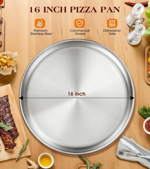 Stainless Steel Pizza Pan 16 Inch, Pizza Pan for Oven, Steel Pizza Tray, Thick round Pizza Plate Pizza Baking Sheet, Easy Clean & Dishwasher Safe, Set of 12