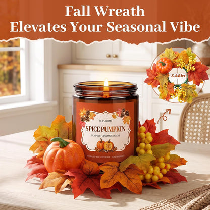 Fall Candles Gift Set with Wreath, 4 Pack, 7 Oz Each2