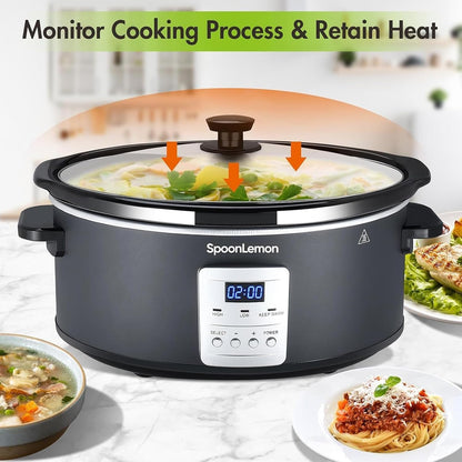7QT 280W Electric Slow Cooker, Digital 20H Timer & 3-Level Heat Settings, Oval Ceramic Inner Pot, Black, for Family Dinners8