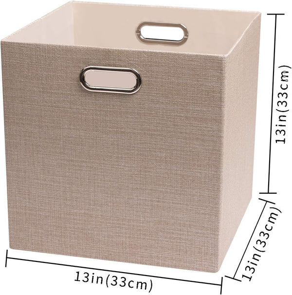 Storage Cube Basket Bins,13×13 Foldable Storage Boxes for Closet Organizer Shelf Cabinet Bookcase,Thick Fabric Drawer,Set of 4, Beige3