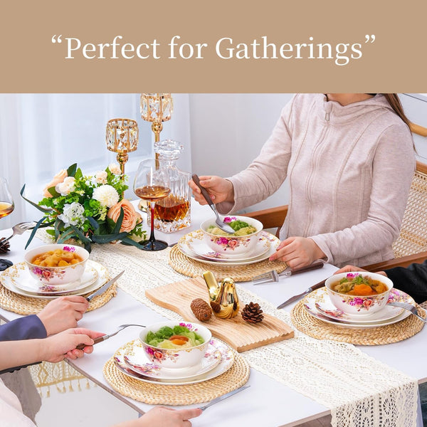 12 Piece Dinnerware Sets for 4, White Porcelain Gold Rim, Formal Dining3