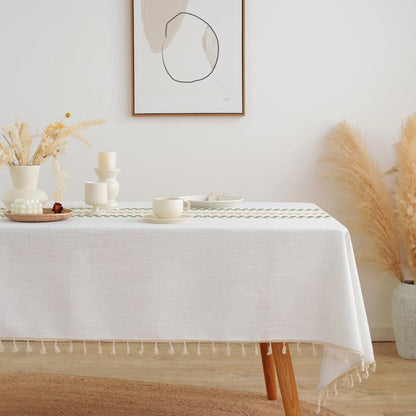 Rectangular Tablecloth, Embroidery Leaf Pattern Table Cloth Wrinkle Free Heavy Weight Cotton Linen Farmhouse Tablecloth Tassel Fabric Table Cover for Dining, Kitchen, Buffet5