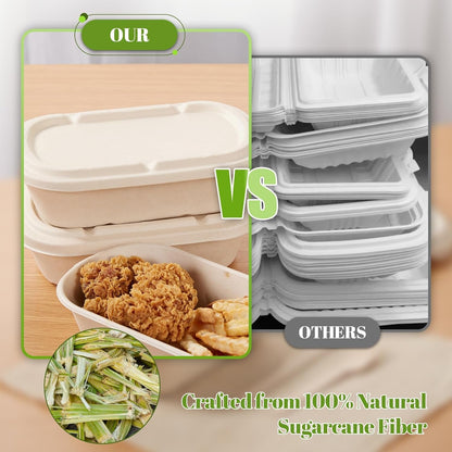 [100% Eco-Friendly] 34 Oz Disposable Food Containers with Lids – Sugarcane Pulp Take Out Containers, Biodegradable Lunch Box, Compostable and Microwave Safe To-Go Boxes for Meal Prep – Pack of 506