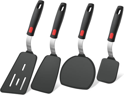 4Pcs Silicone Spatula Turner Set, Heat Resistant Silicone Spatula for Nonstick Cookware, BPA Free Kitchen Cooking Utensils Set, Flexible Spatula Turner for Flipping Eggs, Burger, Fish, Pancake1