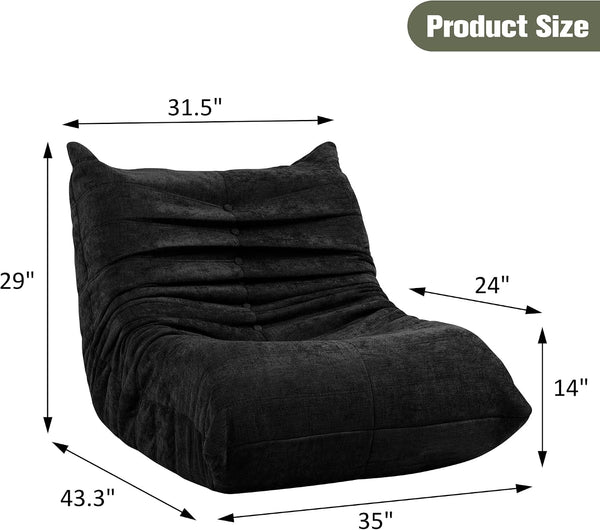 Bean Bag Chair for Adults, Line Fabric Lazy Sofa Couch, Memory Foam Filled Bean Bag Lounge Chair Perfect for Living Room, Bedroom and Office, Black2