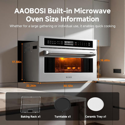 30 Inch Built-In Microwave Oven Air Fryer Combo Convection Oven | 1.6 Cu. Ft. under Cabinet Microwave, Stainless Steel Finish, Touch Control LCD Display, Sensor Cook 10 Modes Cooking8