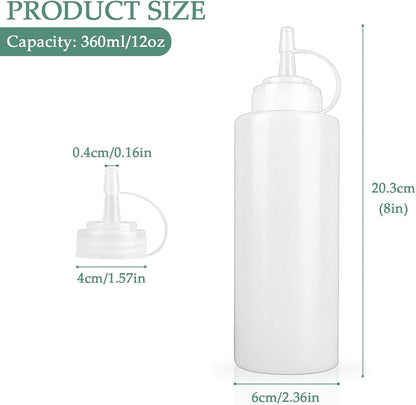 12 Oz Semi-Transparent Soft Plastic Condiment Squeeze Bottle, Leak-Proof, Plastic Squirt Bottles for Sauce, Syrup, and Oil2