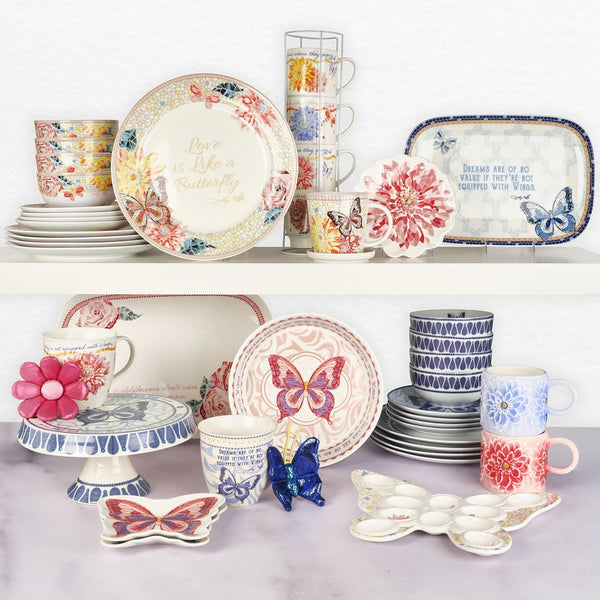 12 Piece Jeweled Mosaic Butterfly Dinnerware Set Porcelain Dinner Plates, Salad Plates, Bowls, Service for 4, Microwave Dishwasher Safe6