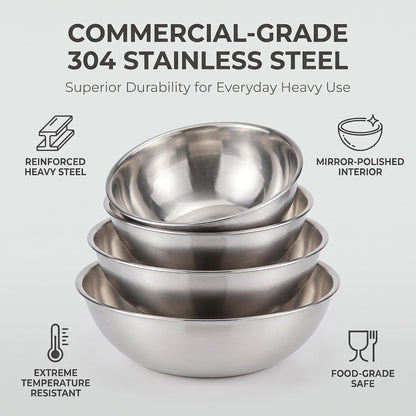 5 Pcs Stainless Steel Mixing Bowls,Dishwasher Safe,Food Grade 304,Silver,Salad Prep & Cooking2