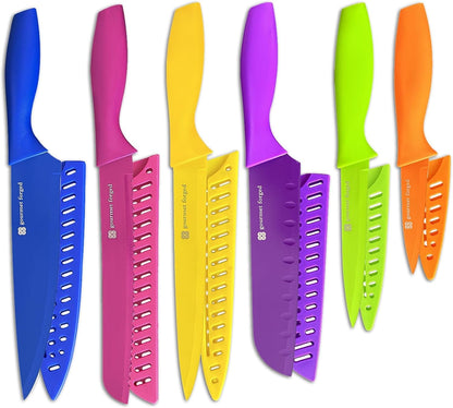 Colorslice 12 Piece Color-Coded Kitchen Knife Set 6 Non Stick Dishwasher Safe Knives W/Blade Guards/Sheaths Sharp Stainless Steel anti Rust Coated Best Multicolor1