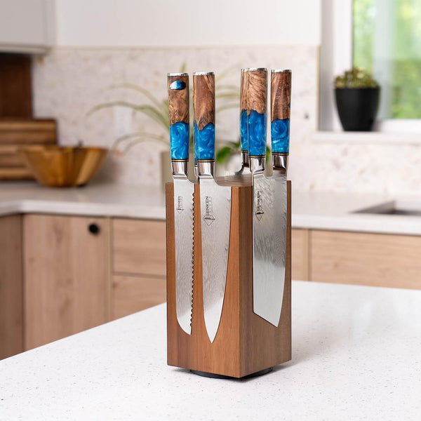 SENKEN Rotating Magnetic Knife Block without Knives, Natural Acacia Hardwood - 360 Degrees Rotation - Ultra Strong Neodymium Magnets, Universal Knife Holder & Storage (Rotating Magnetic Block)2