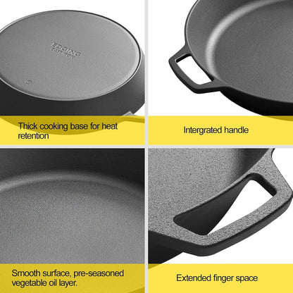 Pre-Seasoned Large Cast Iron Skillet 17 Inch, Dual Handle Outdoor Camping Frying Pan, Pizza Pan, Use for Grill, Stovetop, Induction, Oven Safe Cookware5