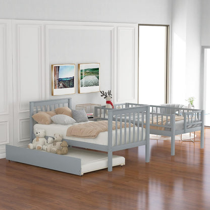 Twin-Over-Twin Bunk Bed with Trundle and Storage Staircase, Solid Wood 3 in 1 Twin Size Stairway Bunk Bed with Trundle, Grey3