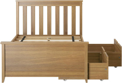Max & Lily Classic Twin Bed, Slatted Headboard, with Storage Drawers, Pecan5