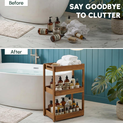 3-Tier Corner Standing Acacia Wood Shower Caddy Organizer4