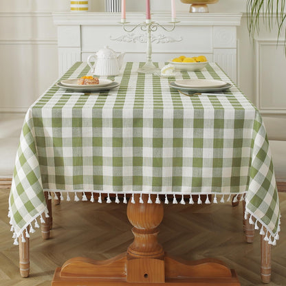 Spring Checkered Tablecloth Square Washable Heavy Duty Buffalo Plaid Table Cloth with Tassel Cotton Linen Gingham Table Cover for Spring Picnic Kitchen Dining Room, Green, 55 Inch1