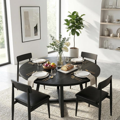 round Dining Table for 4-6 with Storage Shelf, Kitchen & Dining Room Circle Pedestal Table, Heavy Duty Metal Frame & Wood Top9