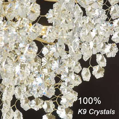 Crystal Chandelier for Dining Room, D31.5 Gold Tree Branches Chandeliers, 10-Light Snowflakes round Modern Chandeliers for Living Room Kitchen Foyer Luxury Adjustable Hanging Chandelier11