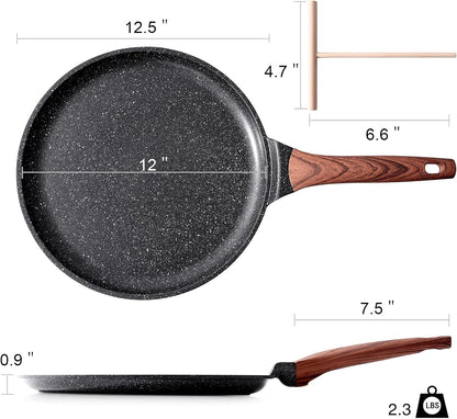 Crepe Pan Nonstick, 12 Inch Dosa Pan with Spreader, Granite Coating Comales Para Tortillas Pancake Pan, Flat Bottom for Stove Top, Induction Compatible, PFOA Free6
