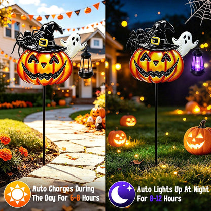 Halloween Decorations Outdoor Metal Solar Pumpkin Lights with Solar Lantern4