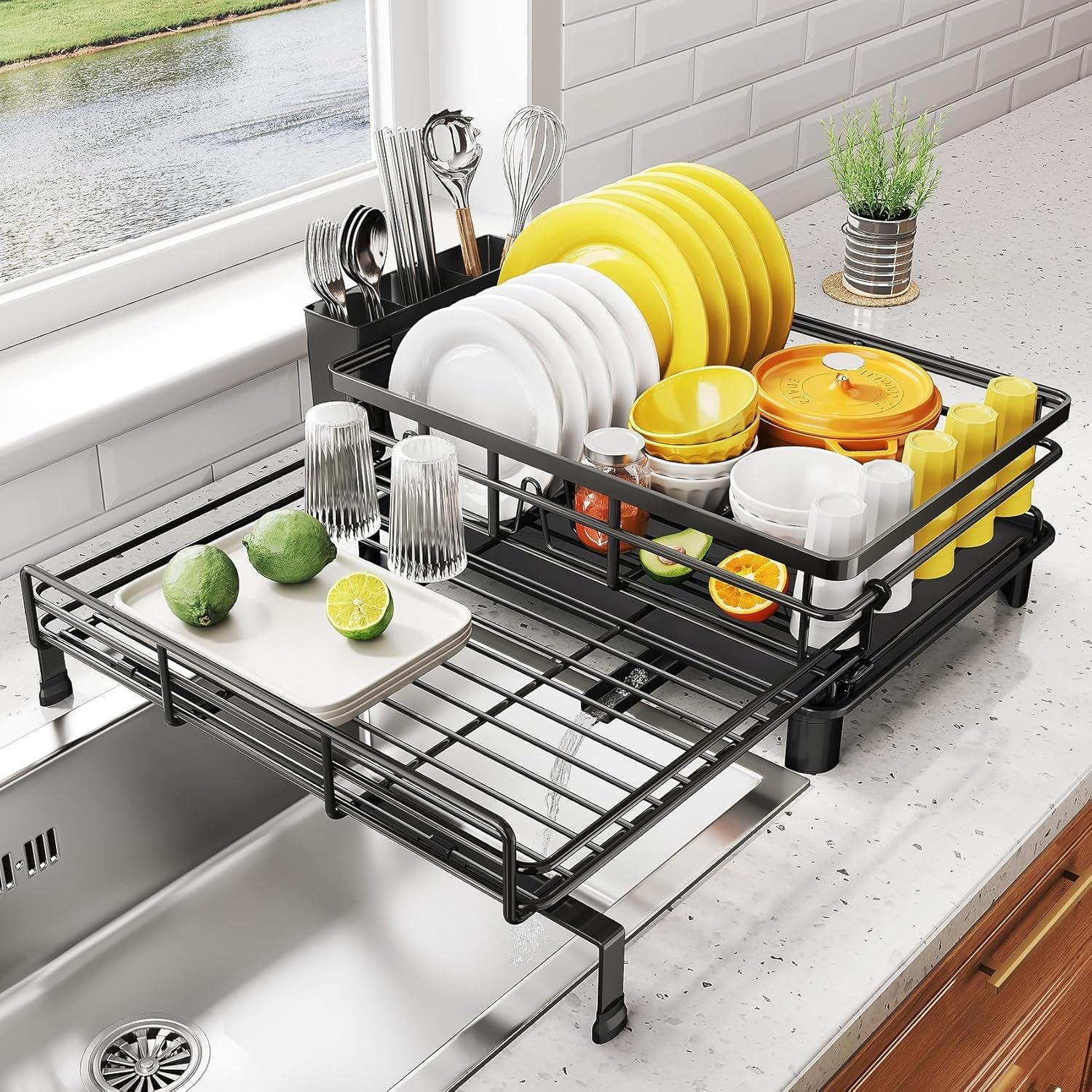 expandable-dish-drying-rack-for-kitchen-counter-stainless-steel-black