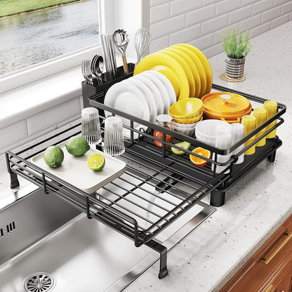 Expandable Dish Drying Rack for Kitchen Counter, Stainless Steel, Black1