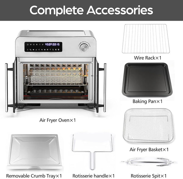 French Door Air Fryer Toaster Oven Combo, 24QT 10-In-1 Oven | 1700W Heating, Adjustable Fan Speed, Rotisserie Function, 102-Recipe Book, Removable Crumb Tray, Stainless Steel Finish7