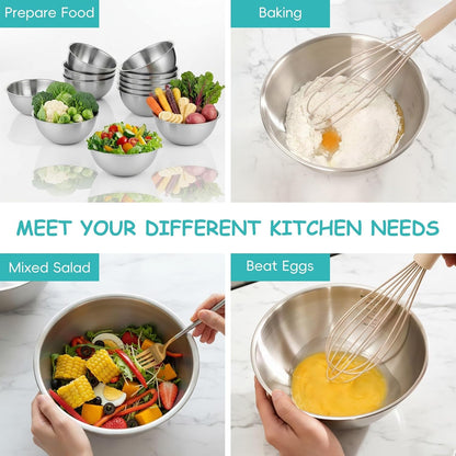 12 Pcs Stainless Steel Mixing Bowls with Graduations, Metal Serving Salad Bowls, Reusable Baking Food Storage Containers for Baking, Cooking, Making Salads, Soups, Ice Cream, Noodles, Cereal5
