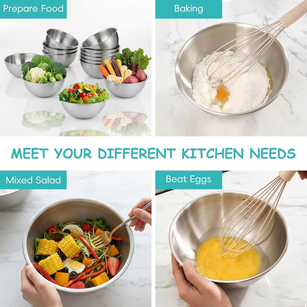 12 Pcs Stainless Steel Mixing Bowls with Graduations, Metal Serving Salad Bowls, Reusable Baking Food Storage Containers for Baking, Cooking, Making Salads, Soups, Ice Cream, Noodles, Cereal5