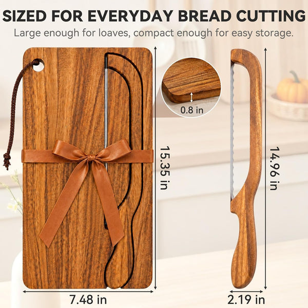 Premium Walnut Bread Cutting Board and Knife Set, Curved Serrated Bread Knife for Homemade Bread, Sourdough Bread Board with Magnetic Knife Storage8