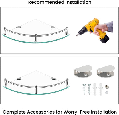 Glass Corner Shelves Tempered Bathroom Eestantes Para Baños with Rail Wall Mounted Drill Hole for Corner Shower Shelf for inside Shower 2 Pack（Sliver）4