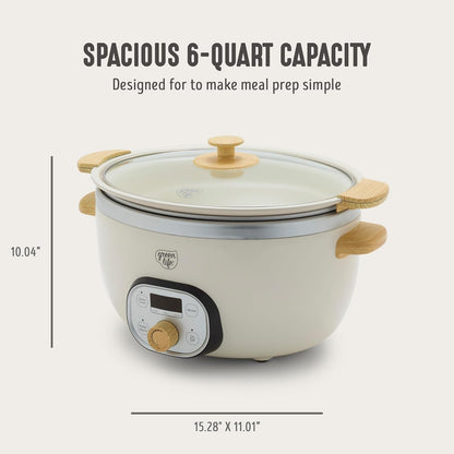 6QT Ceramic Nonstick Slow Cooker, Cooktop/Oven Safe, Cream | Pfas-Free Nonstick Removeable Inner Pot, Dishwasher Safe Components, Programmable, Keep Warm, Delay Timer, Family Sized2