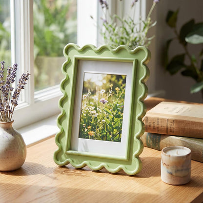 4X6 Inches Light Green Flower Wavy Scalloped Picture Frame Cute4