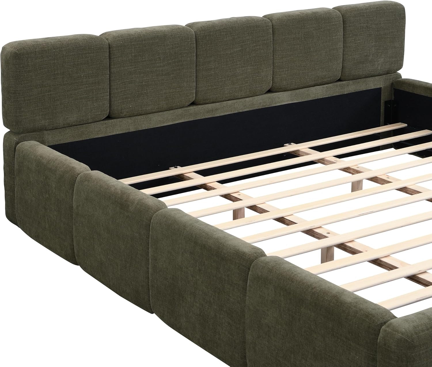 california-king-boucle-platform-bed-with-thick-headboard-green