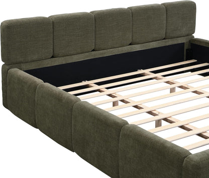 California King Boucle Platform Bed with Thick Headboard, Green4