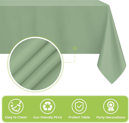 2 Pcs Sage Green Tablecloth Plastic 54 ×108 Inches Rectangle Sage Green Tablecloth Disposable Plastic Waterproof Table Cover for Outdoor Picnic, Kitchen, Holiday Birthday Wedding Baby Shower Party4