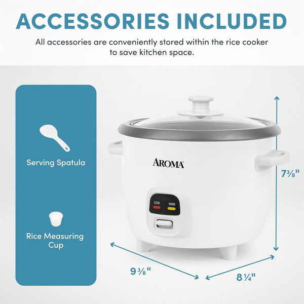 Rice Cooker, 3-Cup (Uncooked) / 6-Cup (Cooked), Small Rice Cooker, Oatmeal Cooker, Soup Maker, Auto Keep Warm, 1.5 Qt, White, ARC-393NG7