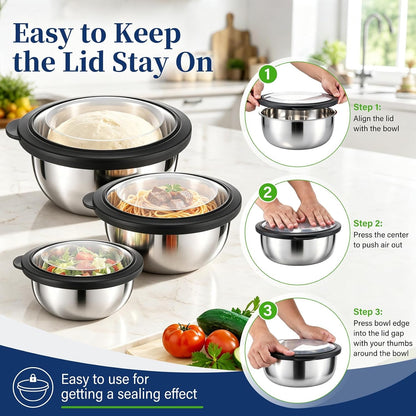 Mixing Bowls with Lids Set of 3, Black Stainless Steel Salad Bowl7