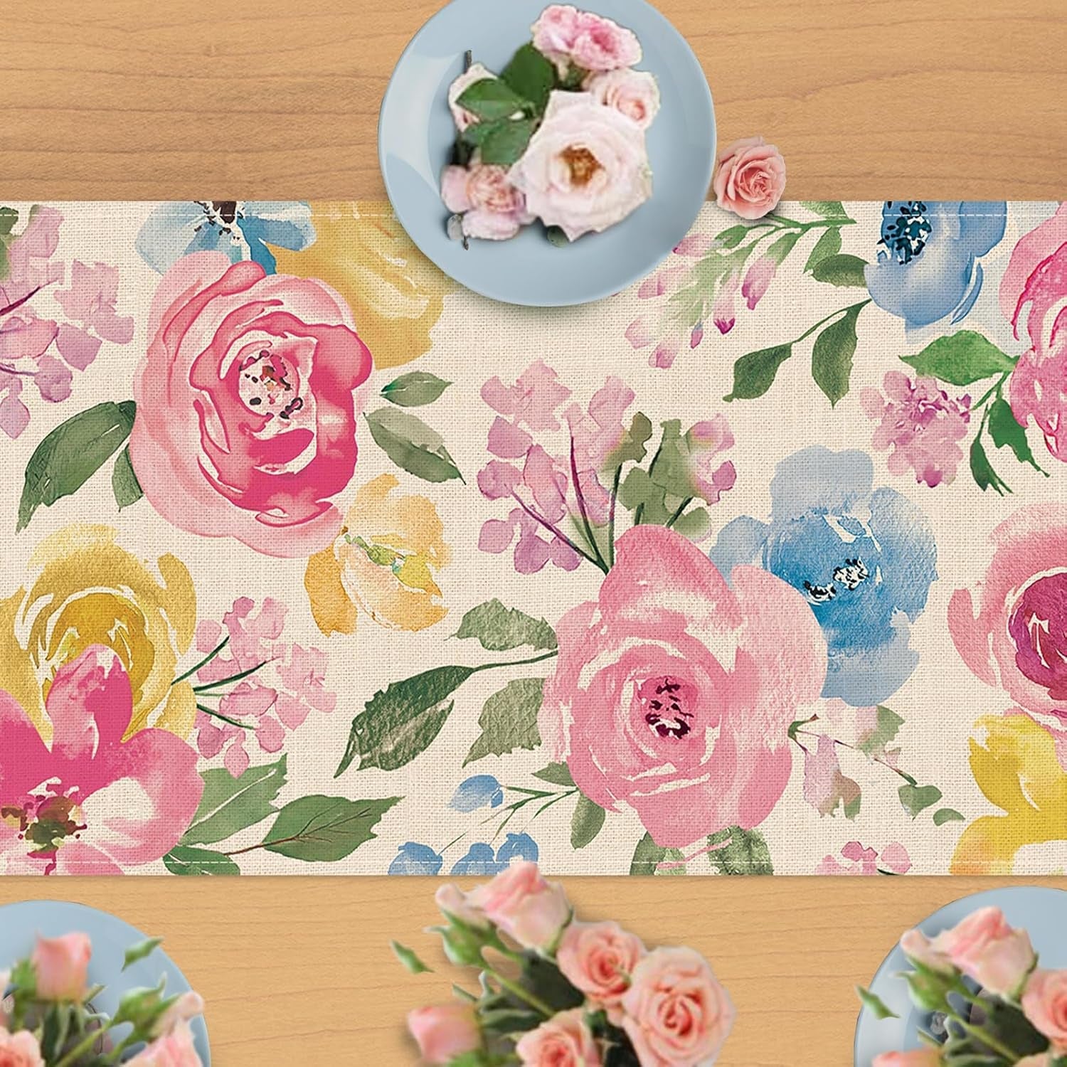 spring-summer-watercolor-flower-table-runner-peony-floral-kitchen