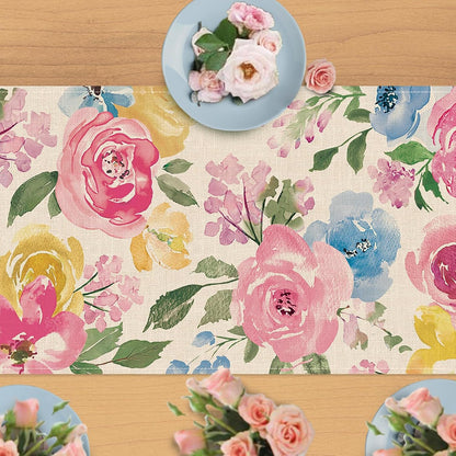 Spring Summer Watercolor Flower Table Runner, Peony Floral Kitchen4