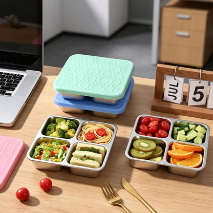 4 Pack Stainless Steel Snack Containers with Silicone Lids, Leakproof Bento Snack Boxes, Reusable 4 Compartment Metal Lunch Containers, Dishwasher Safe Food Storage for Meal Prep, Work & Travel7