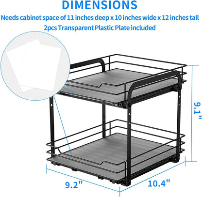 2 Tier Pull Out Spice Rack Organizer for Cabinet,9.5" Wx10.5Dx9.5H2