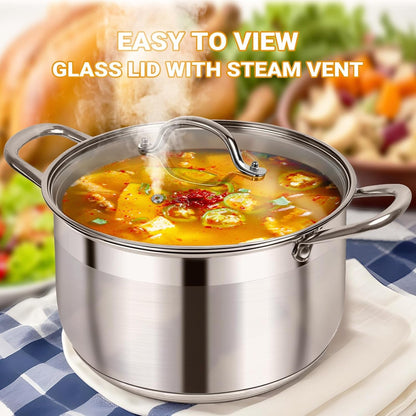 8 Quart Stainless Steel Induction Stock Pot with Visible Lid | Heavy Duty, Even Heat, Thick Nonstick Base, Deep Cookware for Soup Pasta & Spaghetti, Ideal for Canning, Boiling & Simmering4